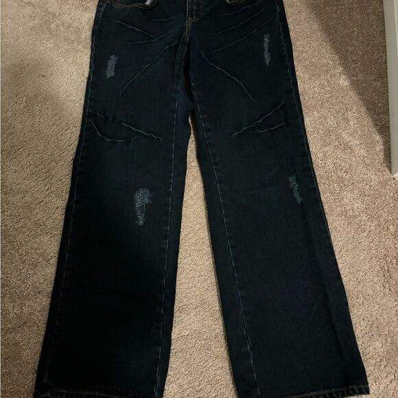 Seven7 Dark Denim Light Distressed Jeans Sz 14 - Picture 1 of 9